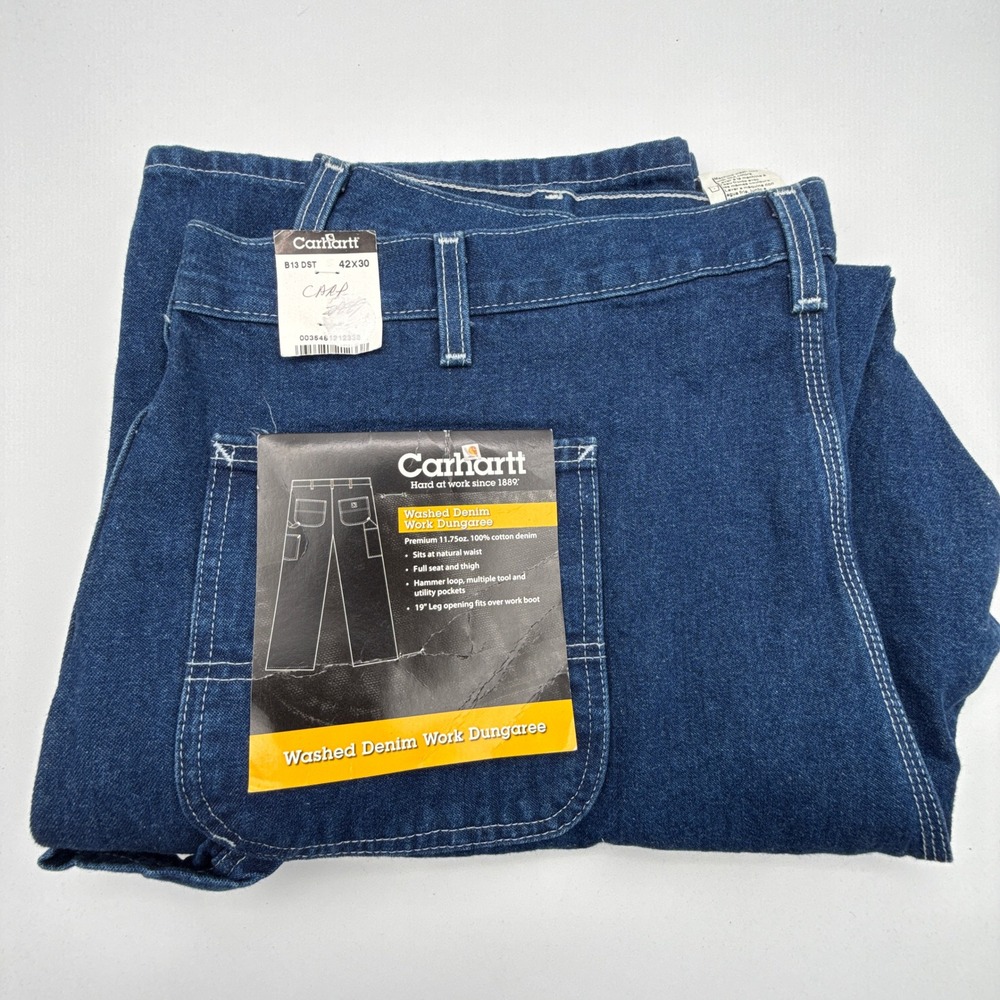 Carhartt Washed Denim Work Dungaree Jeans Mens‎ 42x30 B13 DST Darkstone NWT NOS